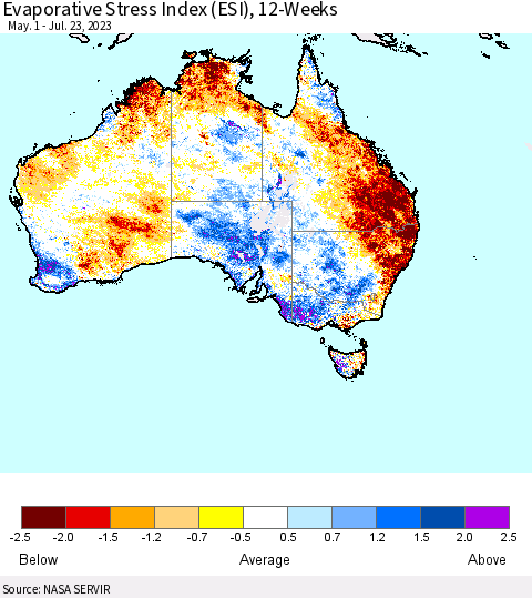 Australia Evaporative Stress Index (ESI), 12-Weeks Thematic Map For 7/17/2023 - 7/23/2023