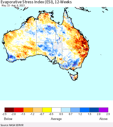 Australia Evaporative Stress Index (ESI), 12-Weeks Thematic Map For 7/31/2023 - 8/6/2023