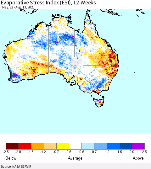 Australia Evaporative Stress Index (ESI), 12-Weeks Thematic Map For 8/7/2023 - 8/13/2023