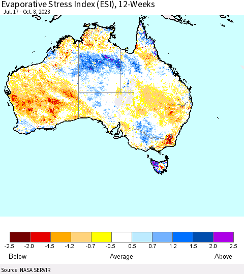 Australia Evaporative Stress Index (ESI), 12-Weeks Thematic Map For 10/2/2023 - 10/8/2023