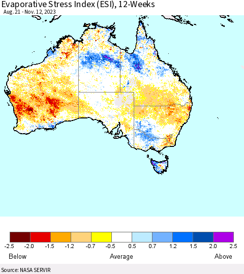 Australia Evaporative Stress Index (ESI), 12-Weeks Thematic Map For 11/6/2023 - 11/12/2023