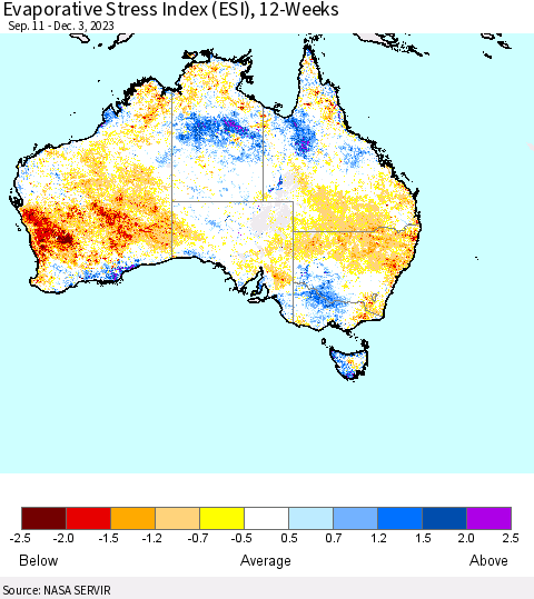 Australia Evaporative Stress Index (ESI), 12-Weeks Thematic Map For 11/27/2023 - 12/3/2023