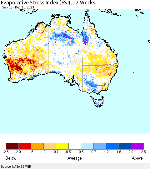 Australia Evaporative Stress Index (ESI), 12-Weeks Thematic Map For 12/4/2023 - 12/10/2023