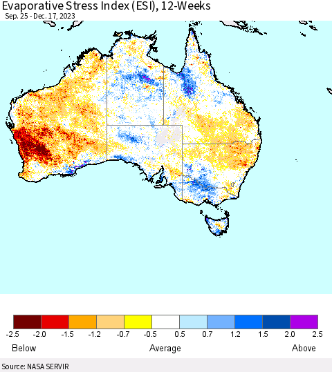 Australia Evaporative Stress Index (ESI), 12-Weeks Thematic Map For 12/11/2023 - 12/17/2023