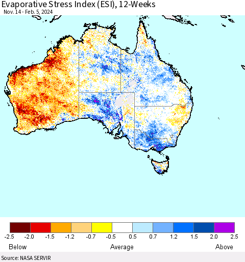 Australia Evaporative Stress Index (ESI), 12-Weeks Thematic Map For 2/5/2024 - 2/11/2024