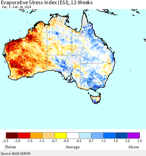 Australia Evaporative Stress Index (ESI), 12-Weeks Thematic Map For 2/26/2024 - 3/3/2024