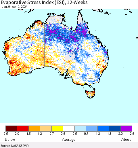 Australia Evaporative Stress Index (ESI), 12-Weeks Thematic Map For 4/1/2024 - 4/7/2024