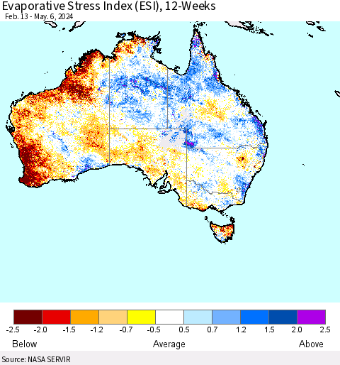 Australia Evaporative Stress Index (ESI), 12-Weeks Thematic Map For 5/6/2024 - 5/12/2024