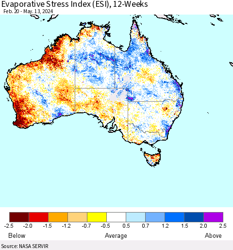 Australia Evaporative Stress Index (ESI), 12-Weeks Thematic Map For 5/13/2024 - 5/19/2024