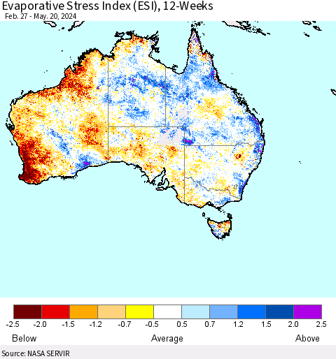 Australia Evaporative Stress Index (ESI), 12-Weeks Thematic Map For 5/20/2024 - 5/26/2024