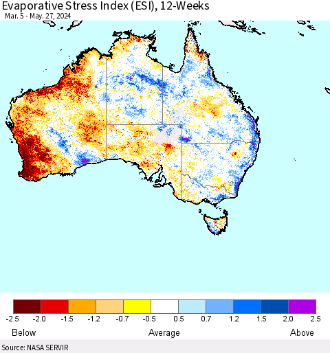 Australia Evaporative Stress Index (ESI), 12-Weeks Thematic Map For 5/27/2024 - 6/2/2024