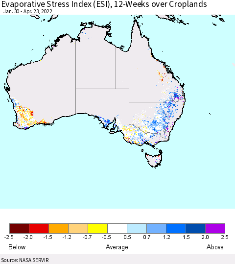 Australia Evaporative Stress Index (ESI), 12-Weeks over Croplands Thematic Map For 4/18/2022 - 4/24/2022