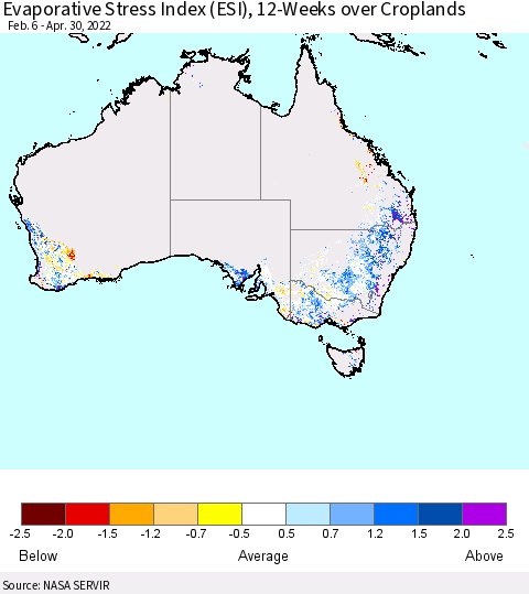 Australia Evaporative Stress Index (ESI), 12-Weeks over Croplands Thematic Map For 4/25/2022 - 5/1/2022