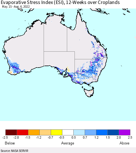 Australia Evaporative Stress Index (ESI), 12-Weeks over Croplands Thematic Map For 8/1/2022 - 8/7/2022