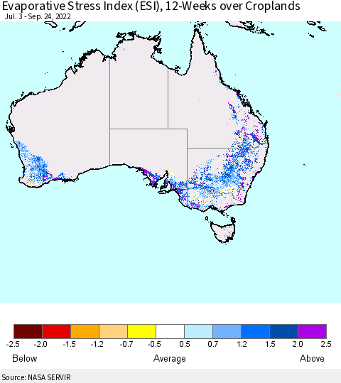 Australia Evaporative Stress Index (ESI), 12-Weeks over Croplands Thematic Map For 9/19/2022 - 9/25/2022