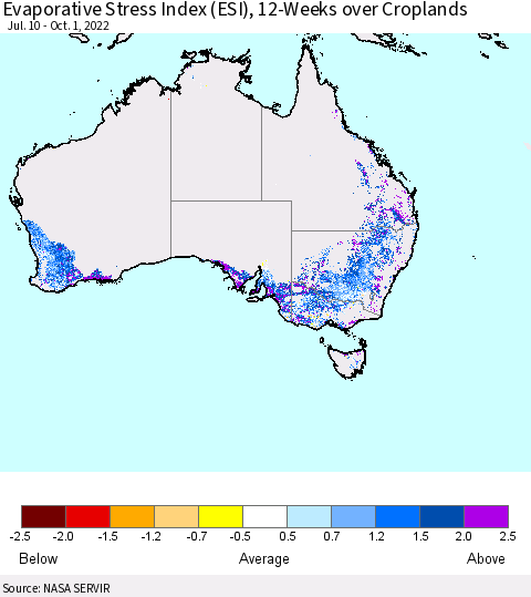 Australia Evaporative Stress Index (ESI), 12-Weeks over Croplands Thematic Map For 9/26/2022 - 10/2/2022