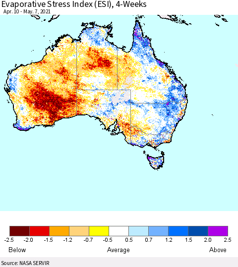 Australia Evaporative Stress Index (ESI), 4-Weeks Thematic Map For 5/3/2021 - 5/9/2021