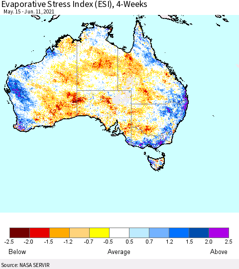 Australia Evaporative Stress Index (ESI), 4-Weeks Thematic Map For 6/7/2021 - 6/13/2021