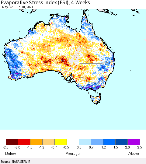 Australia Evaporative Stress Index (ESI), 4-Weeks Thematic Map For 6/14/2021 - 6/20/2021