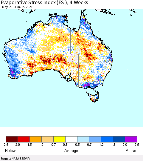 Australia Evaporative Stress Index (ESI), 4-Weeks Thematic Map For 6/21/2021 - 6/27/2021