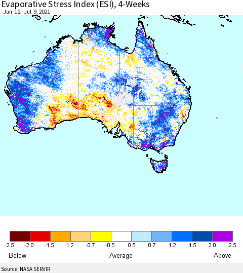 Australia Evaporative Stress Index (ESI), 4-Weeks Thematic Map For 7/5/2021 - 7/11/2021