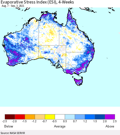 Australia Evaporative Stress Index (ESI), 4-Weeks Thematic Map For 8/30/2021 - 9/5/2021