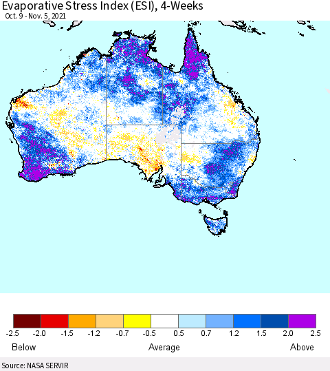 Australia Evaporative Stress Index (ESI), 4-Weeks Thematic Map For 11/1/2021 - 11/7/2021
