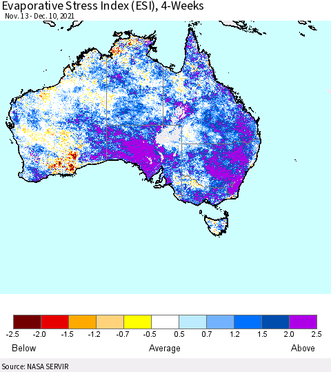 Australia Evaporative Stress Index (ESI), 4-Weeks Thematic Map For 12/6/2021 - 12/12/2021