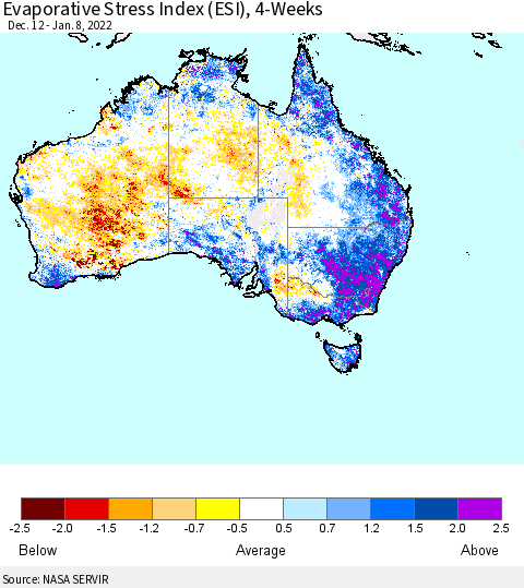 Australia Evaporative Stress Index (ESI), 4-Weeks Thematic Map For 1/3/2022 - 1/9/2022