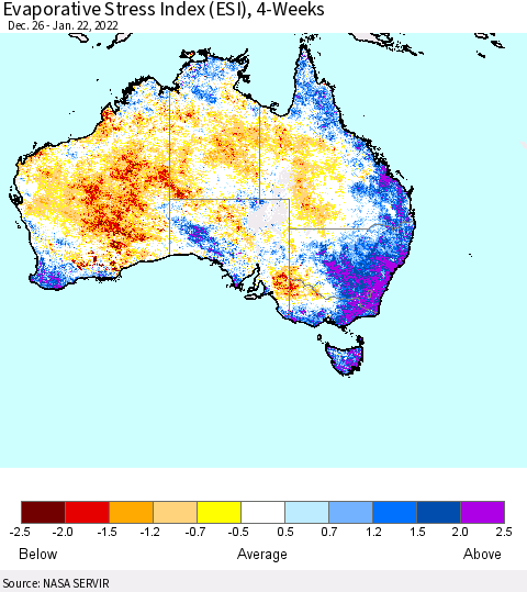 Australia Evaporative Stress Index (ESI), 4-Weeks Thematic Map For 1/17/2022 - 1/23/2022
