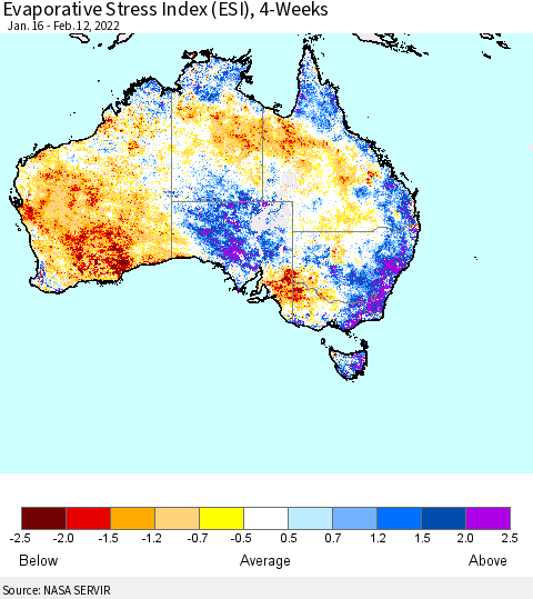 Australia Evaporative Stress Index (ESI), 4-Weeks Thematic Map For 2/7/2022 - 2/13/2022