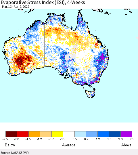 Australia Evaporative Stress Index (ESI), 4-Weeks Thematic Map For 4/4/2022 - 4/10/2022