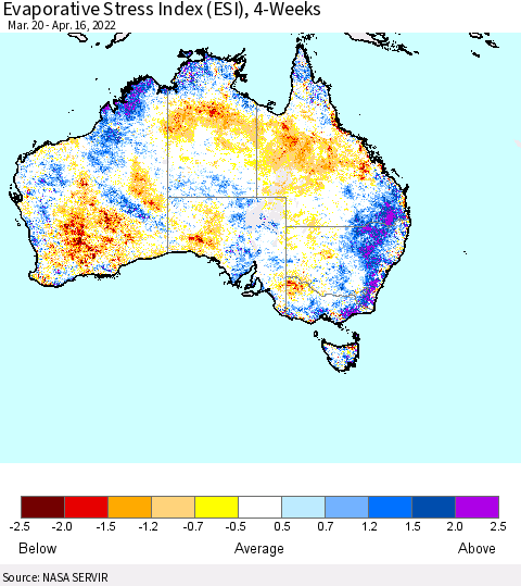 Australia Evaporative Stress Index (ESI), 4-Weeks Thematic Map For 4/11/2022 - 4/17/2022