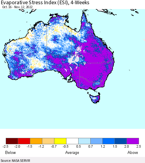 Australia Evaporative Stress Index (ESI), 4-Weeks Thematic Map For 11/7/2022 - 11/13/2022