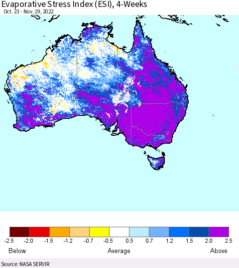 Australia Evaporative Stress Index (ESI), 4-Weeks Thematic Map For 11/14/2022 - 11/20/2022