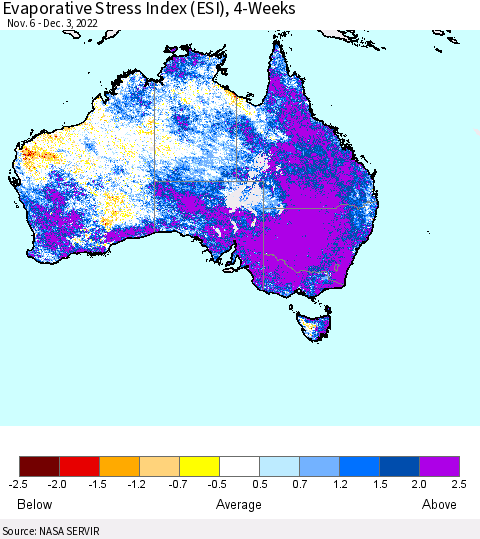 Australia Evaporative Stress Index (ESI), 4-Weeks Thematic Map For 11/28/2022 - 12/4/2022