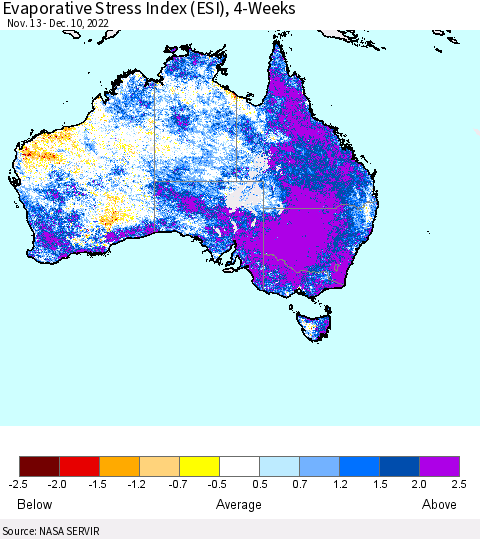 Australia Evaporative Stress Index (ESI), 4-Weeks Thematic Map For 12/5/2022 - 12/11/2022