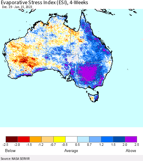Australia Evaporative Stress Index (ESI), 4-Weeks Thematic Map For 1/9/2023 - 1/15/2023