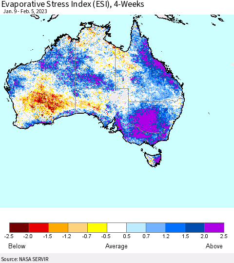 Australia Evaporative Stress Index (ESI), 4-Weeks Thematic Map For 1/30/2023 - 2/5/2023