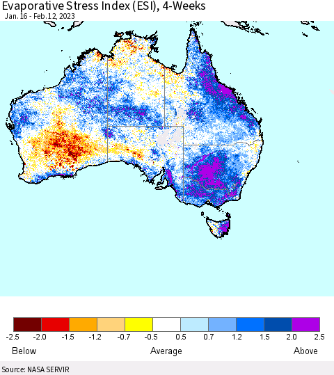 Australia Evaporative Stress Index (ESI), 4-Weeks Thematic Map For 2/6/2023 - 2/12/2023