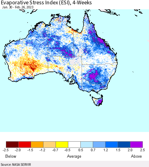 Australia Evaporative Stress Index (ESI), 4-Weeks Thematic Map For 2/20/2023 - 2/26/2023
