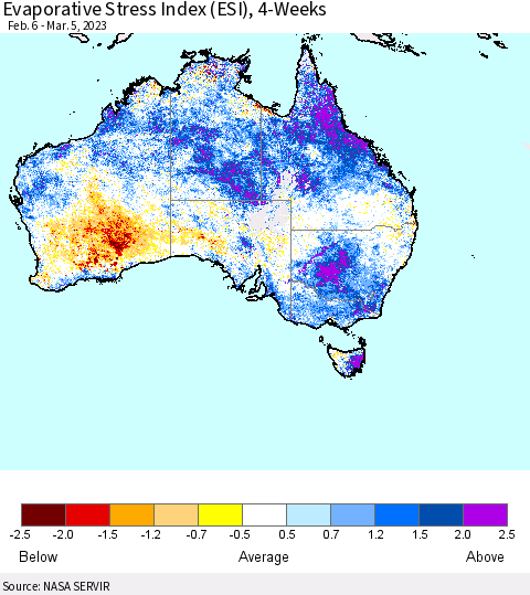 Australia Evaporative Stress Index (ESI), 4-Weeks Thematic Map For 2/27/2023 - 3/5/2023