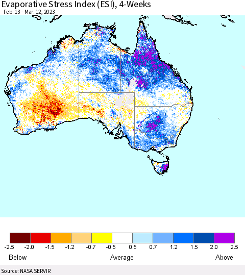 Australia Evaporative Stress Index (ESI), 4-Weeks Thematic Map For 3/6/2023 - 3/12/2023