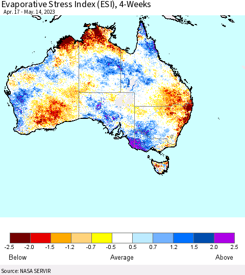 Australia Evaporative Stress Index (ESI), 4-Weeks Thematic Map For 5/8/2023 - 5/14/2023