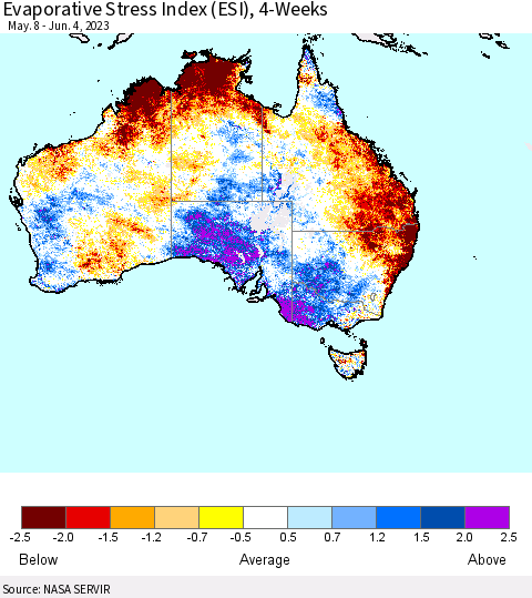 Australia Evaporative Stress Index (ESI), 4-Weeks Thematic Map For 5/29/2023 - 6/4/2023