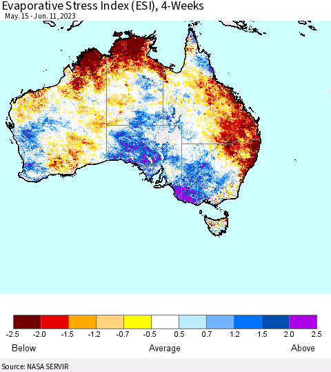 Australia Evaporative Stress Index (ESI), 4-Weeks Thematic Map For 6/5/2023 - 6/11/2023