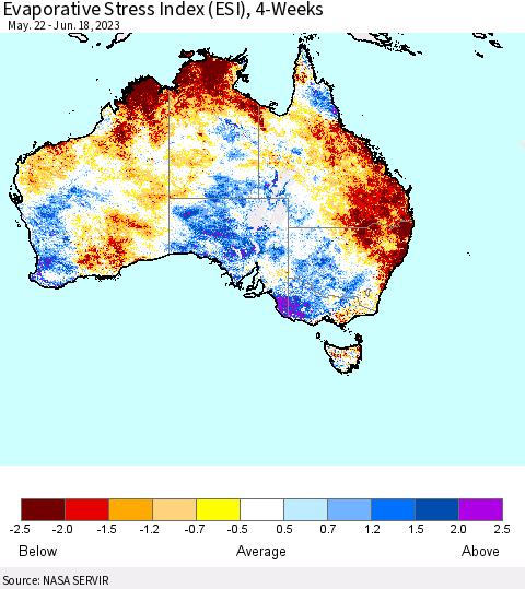 Australia Evaporative Stress Index (ESI), 4-Weeks Thematic Map For 6/12/2023 - 6/18/2023