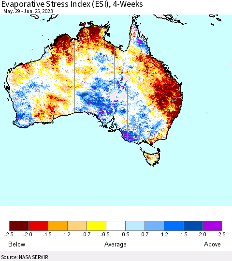 Australia Evaporative Stress Index (ESI), 4-Weeks Thematic Map For 6/19/2023 - 6/25/2023