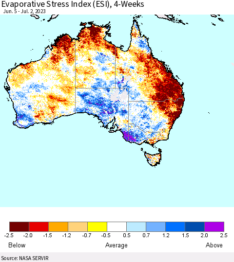 Australia Evaporative Stress Index (ESI), 4-Weeks Thematic Map For 6/26/2023 - 7/2/2023