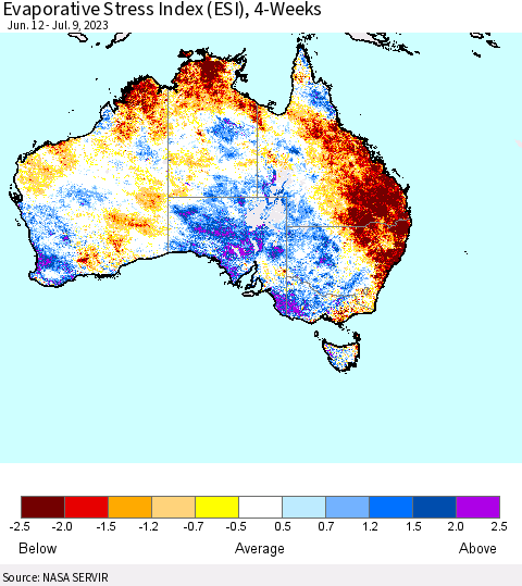Australia Evaporative Stress Index (ESI), 4-Weeks Thematic Map For 7/3/2023 - 7/9/2023